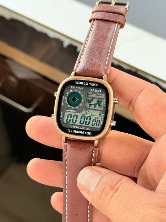 Casio Vintage Analog-Digital Leather Strap Watch