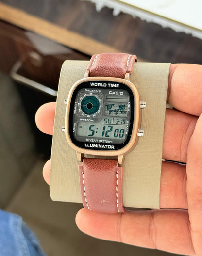 Casio Vintage Analog-Digital Leather Strap Watch