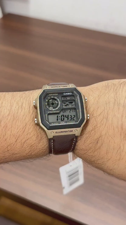 Casio vintage Digital brown leather strap watch